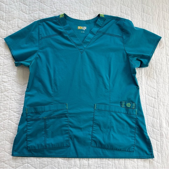 DONATE ALERT WonderWink Teal Scrub Top - Picture 1 of 4